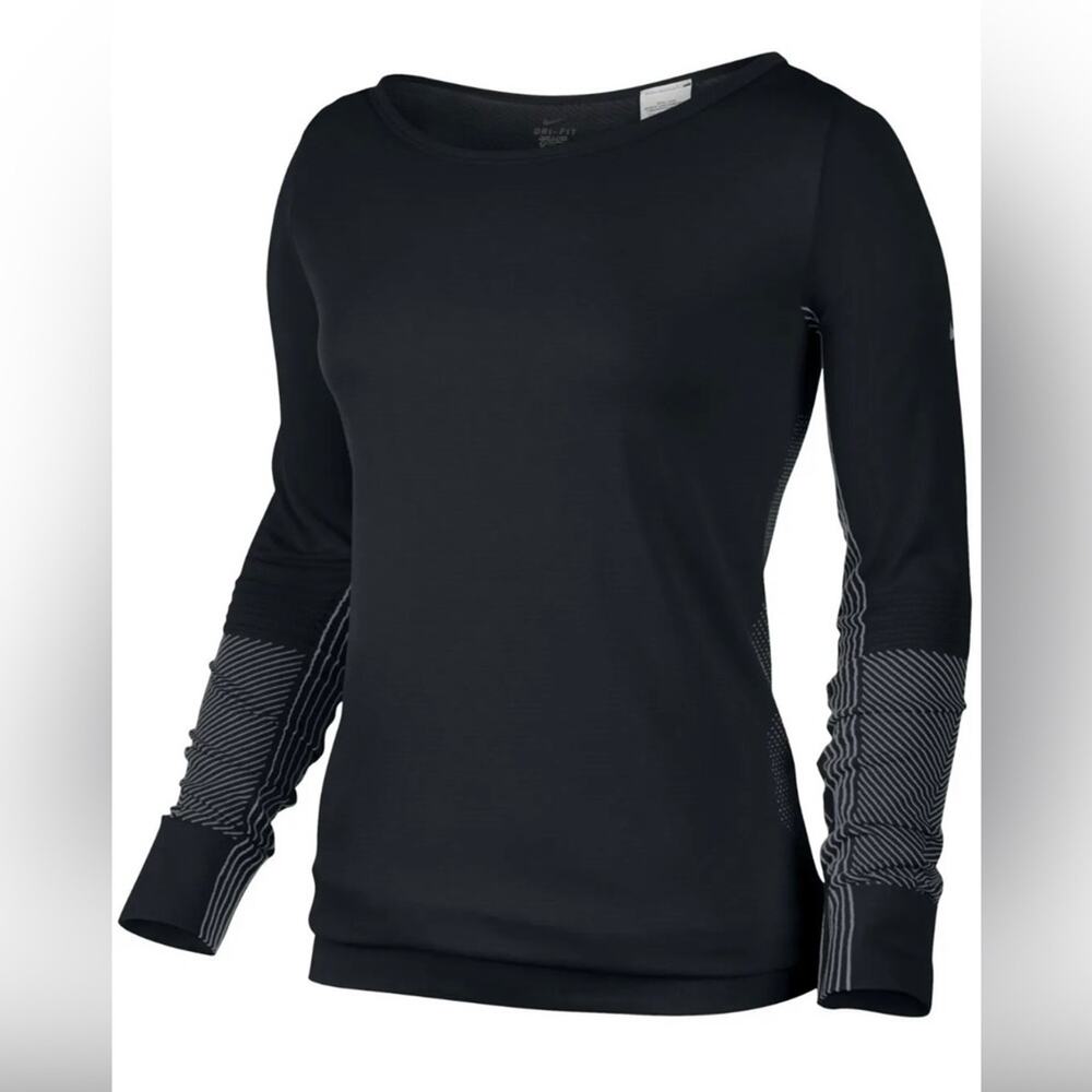 NIKE Black & Gray "DRI-FIT Epic Knit Crewneck" Long Sleeve Running Top Sz Medium